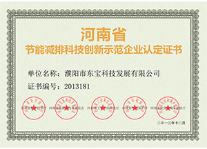 （省级）节能减排科技创新示范企业认定证书